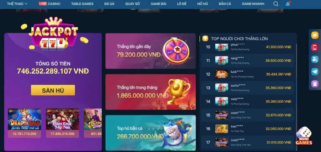 Các sản phẩm game đa dạng của 777king99
